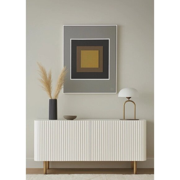 Minimalist Mixed Media Art - Acrylic Leather Geometric Square Abstract Painting - Picture 1 of 6